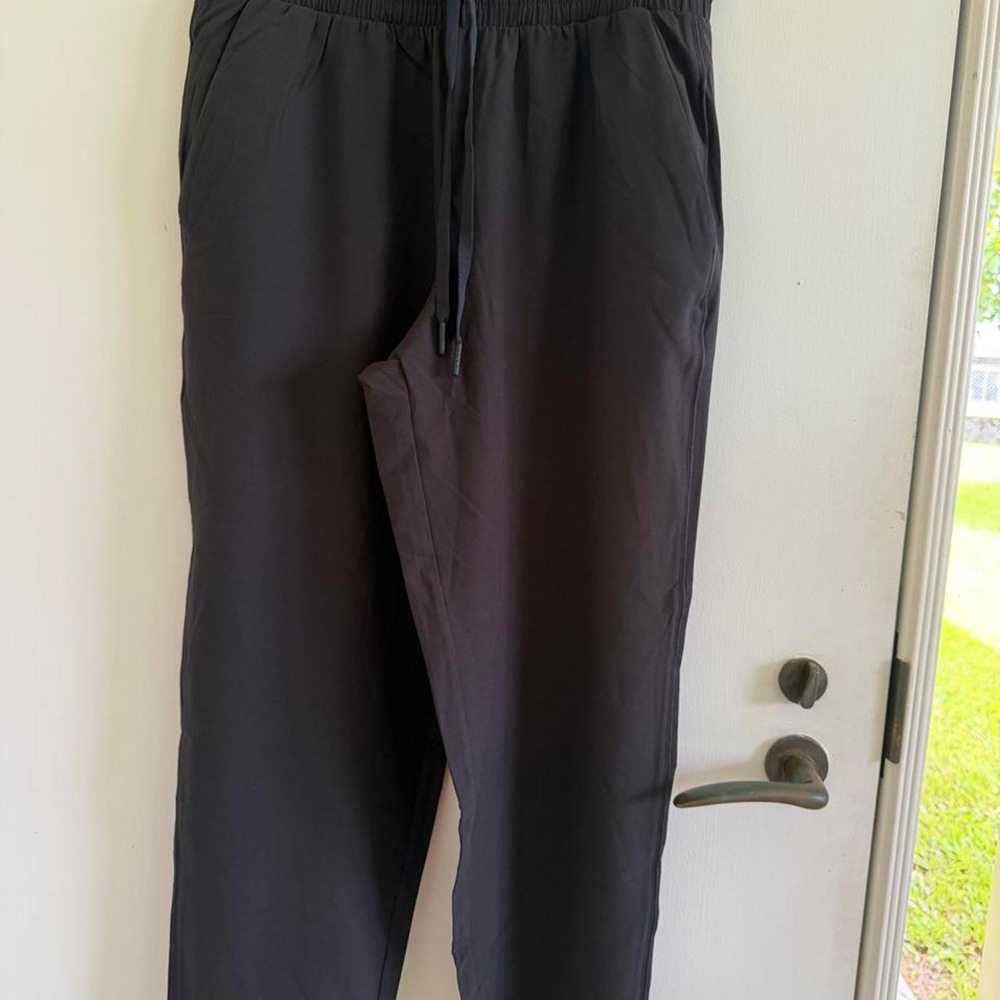 SPANX On the Move Slim Pant High Waisted Straight Leg Drawstring Navy Black M
